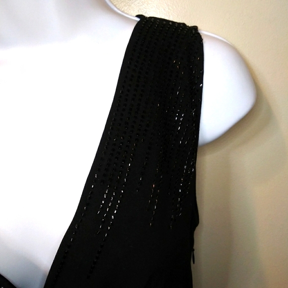 Diane Von Furstenberg Bella Black Sparkly Beaded, Surplice Bodice Cocktail Dress - Picture 6 of 16